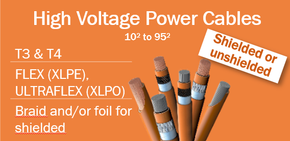 高压 T3~T4  10.0mm² ~ 95.0mm² 屏蔽或非屏蔽，铜或铝